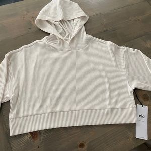 ALOYoga Muse Cropped Hoodie Ivory Small